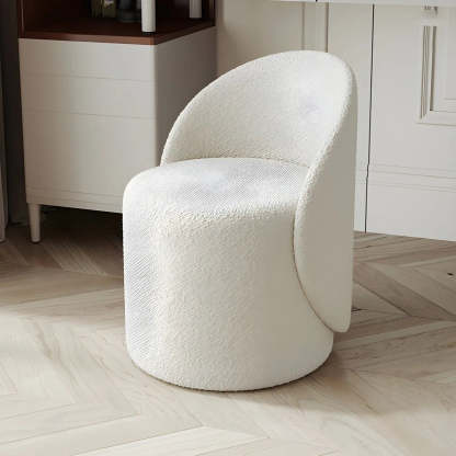 White Round Wool Vanity Stool with Backrest