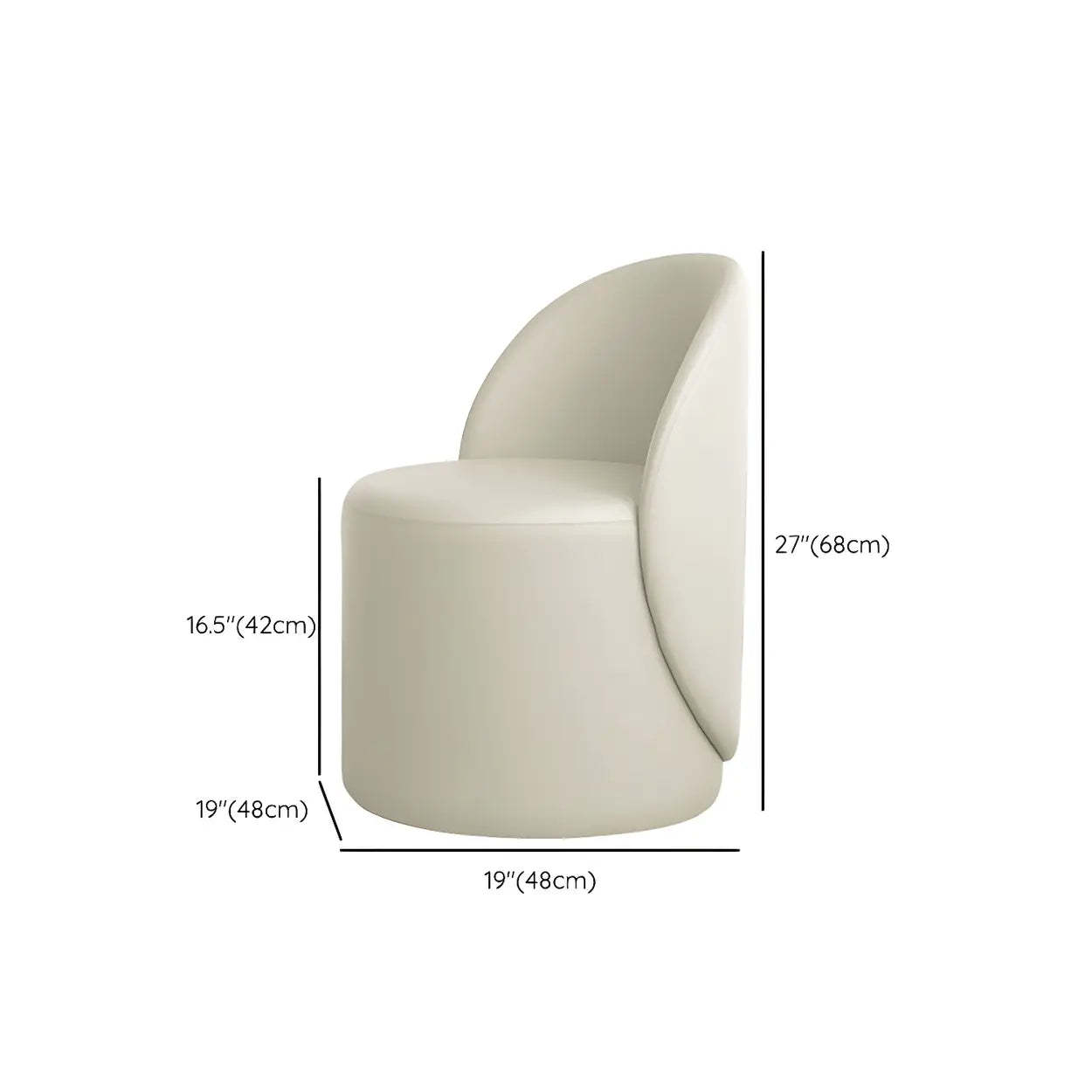 White Round Wool Vanity Stool with Backrest