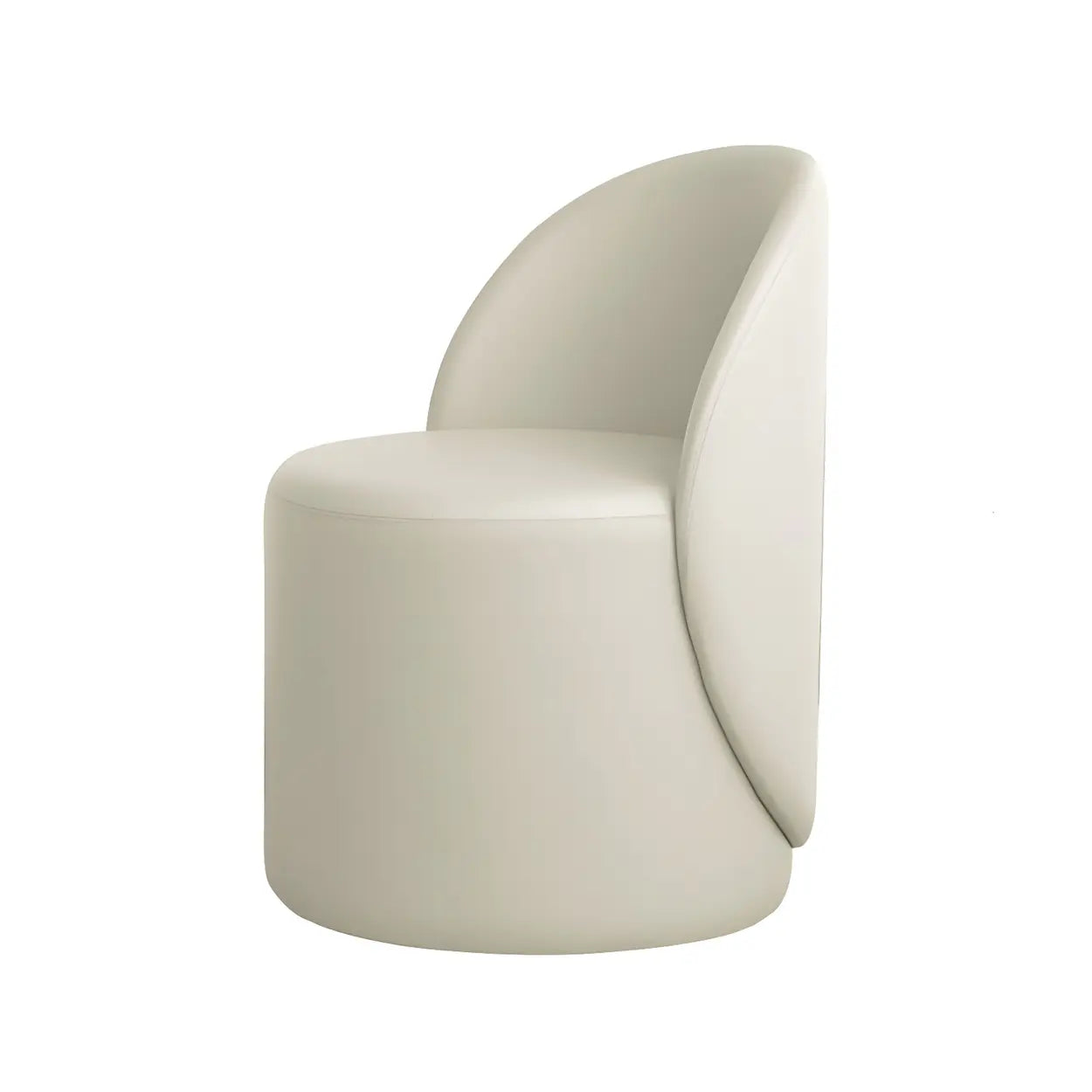 White Round Wool Vanity Stool with Backrest — Faux Leather / Swivel / 2 Piece Set