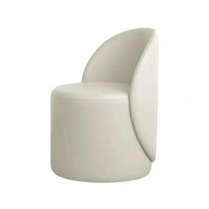 White Round Wool Vanity Stool with Backrest — Faux Leather / Swivel / 2 Piece Set