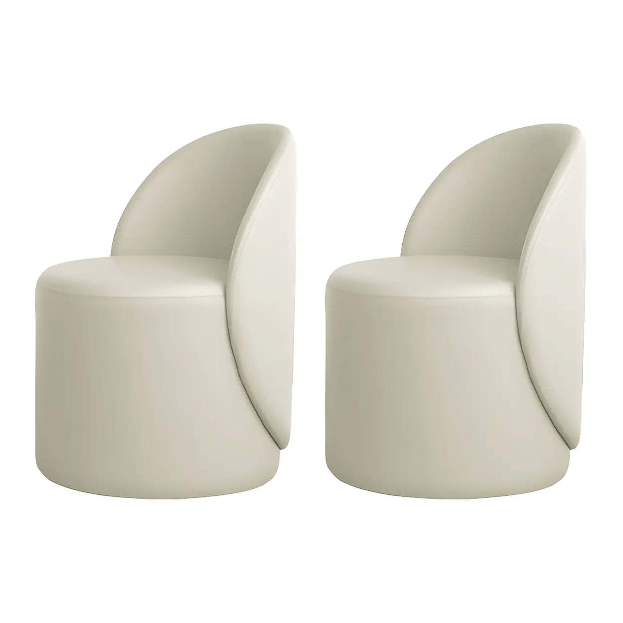 White Round Wool Vanity Stool with Backrest — Faux Leather / Fixed / 1 Piece