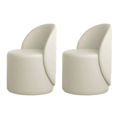 White Round Wool Vanity Stool with Backrest — Faux Leather / Fixed / 1 Piece