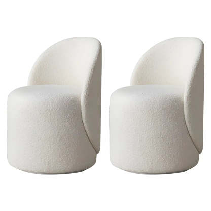 White Round Wool Vanity Stool with Backrest — Wool / Fixed / 1 Piece