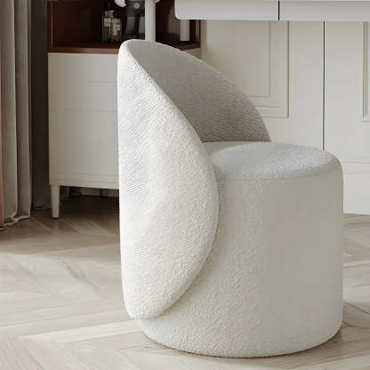 White Round Wool Vanity Stool with Backrest — Wool / Fixed / 2 Piece Set