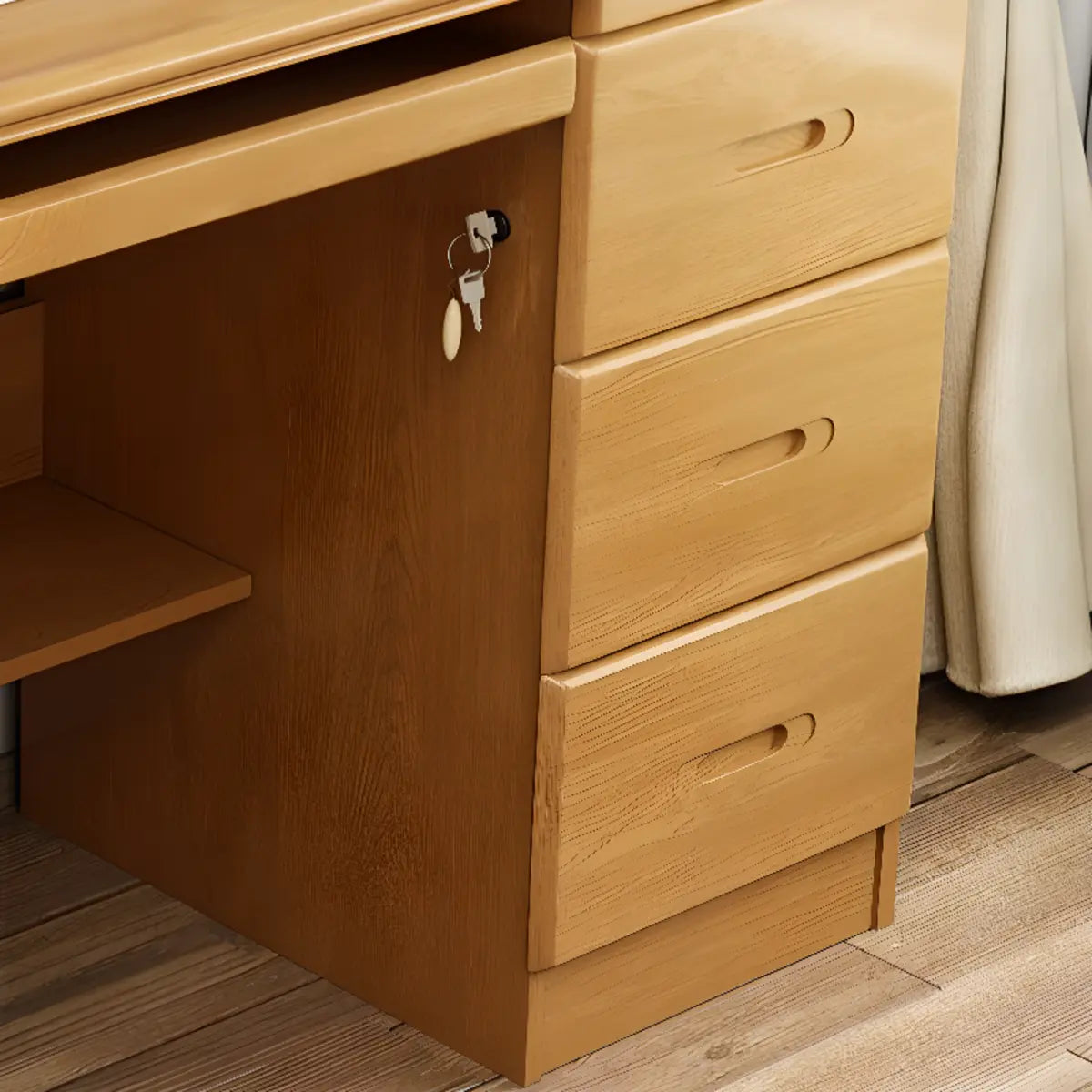 Wood Locking Drawer Keyboard Tray Computer Desk — Red Brown / Without Chairs