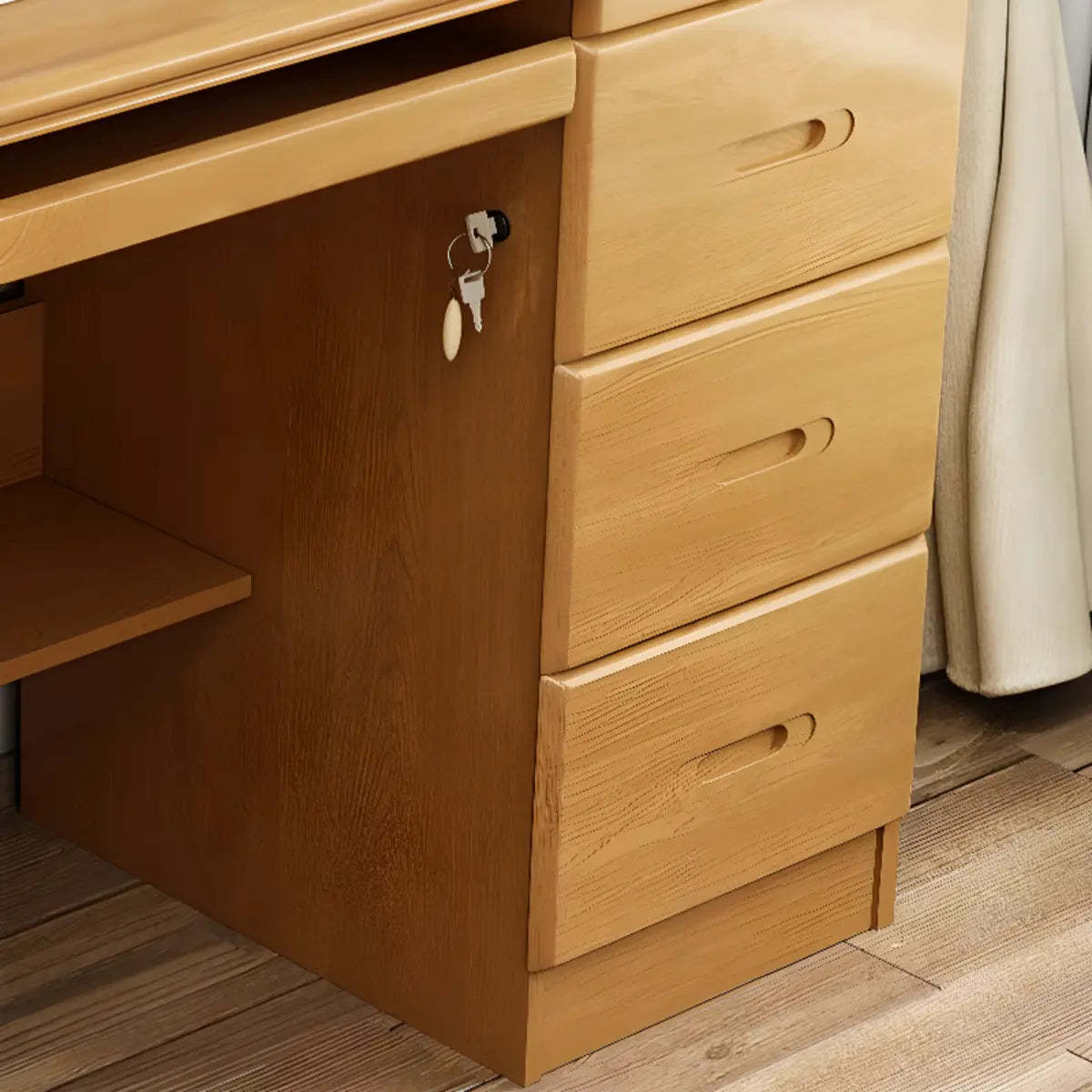 Wood Locking Drawer Keyboard Tray Computer Desk — Red Brown / Without Chairs