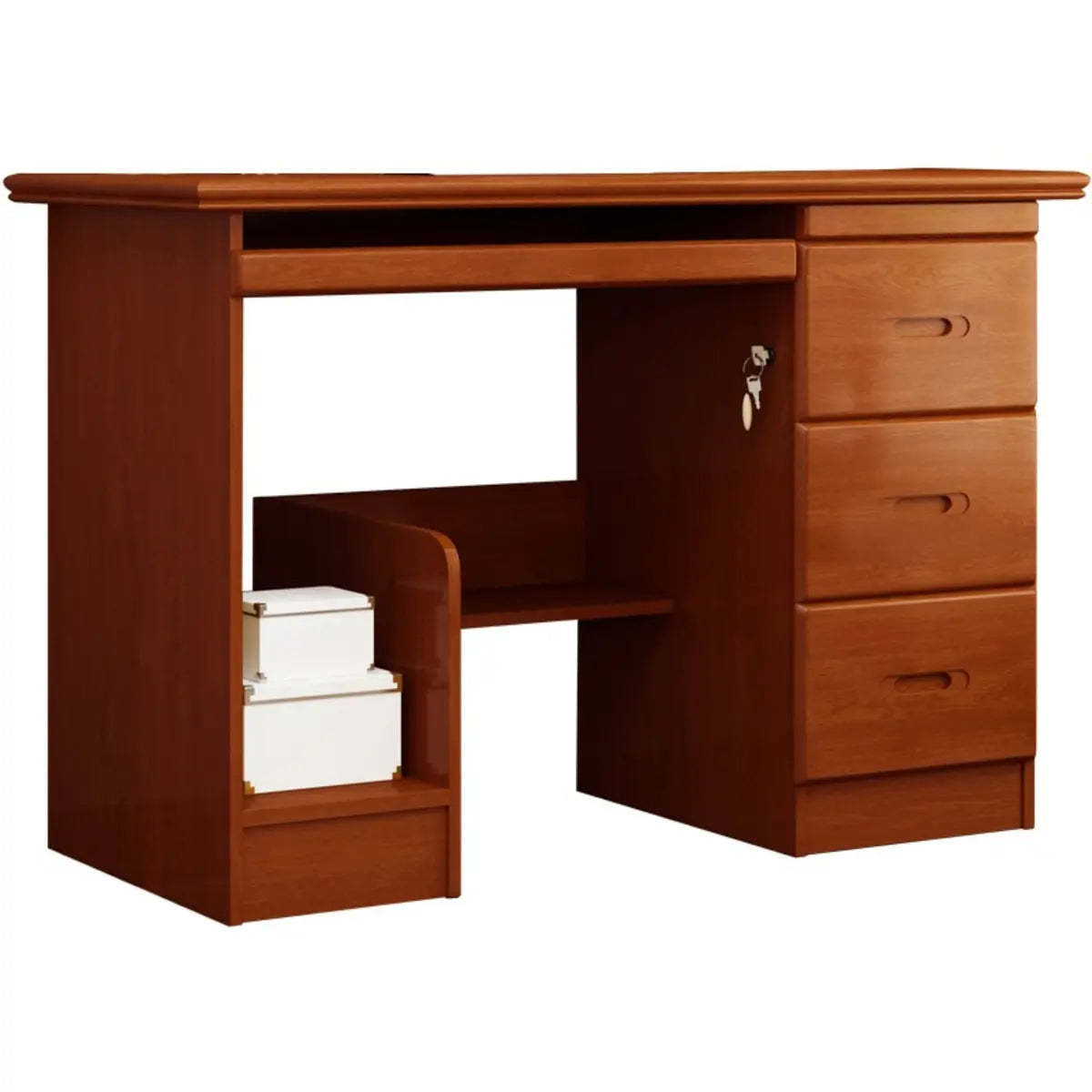 Wood Locking Drawer Keyboard Tray Computer Desk — Walnut / Without Chairs