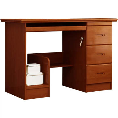 Wood Locking Drawer Keyboard Tray Computer Desk — Walnut / Without Chairs