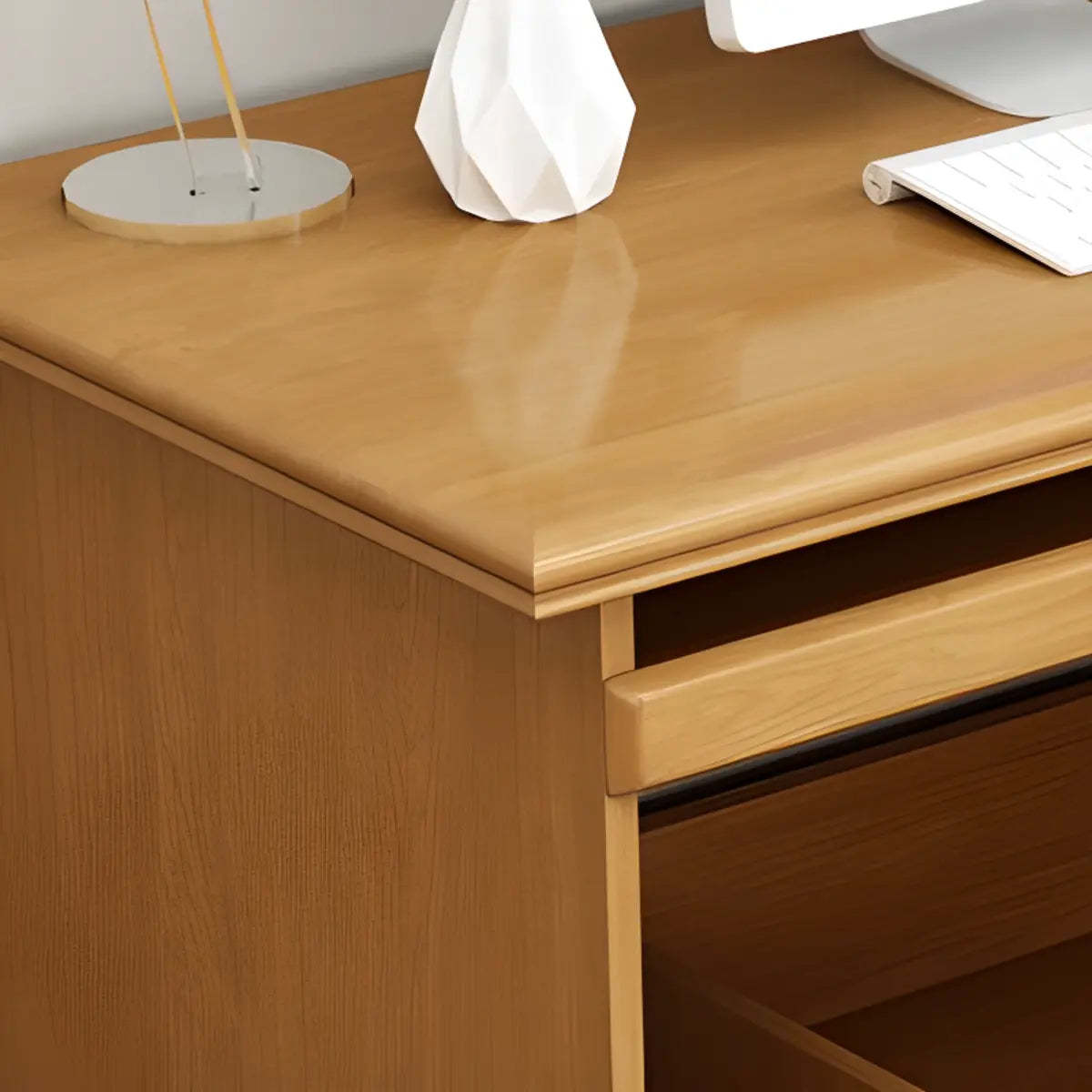 Wood Locking Drawer Keyboard Tray Computer Desk — Walnut / Without Chairs