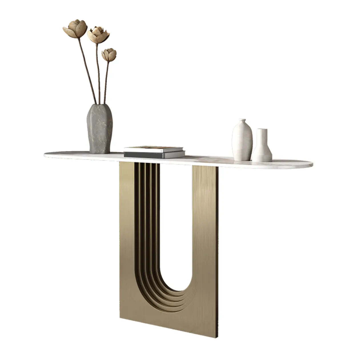 Sophisticated Abstract White Oval Marble Console — Black