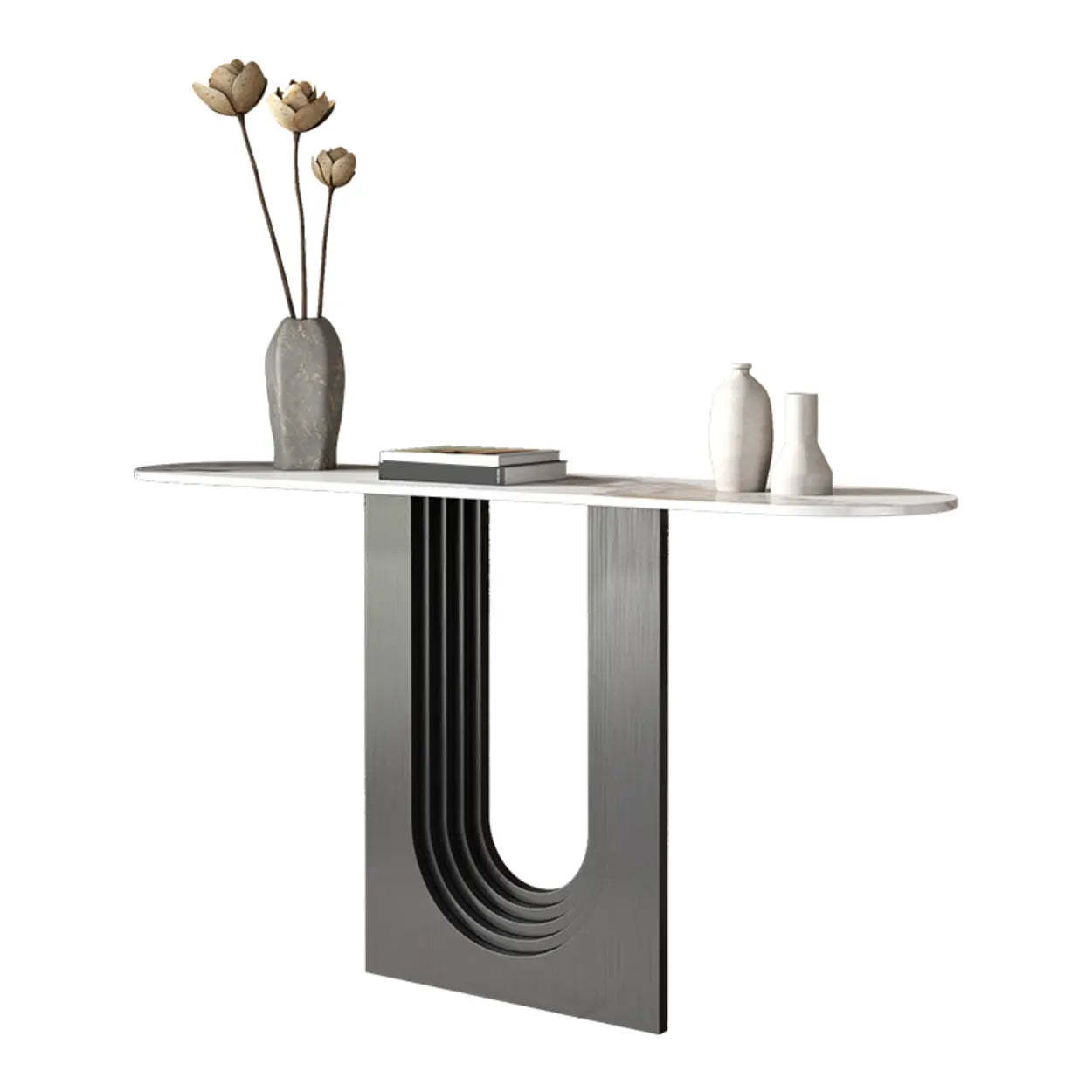Lighom sophisticated home marble end & side tables for hallway — 39" L x 14" W x 33" H / Black