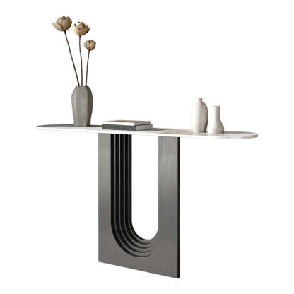 Sophisticated Abstract White Oval Marble Console — Black