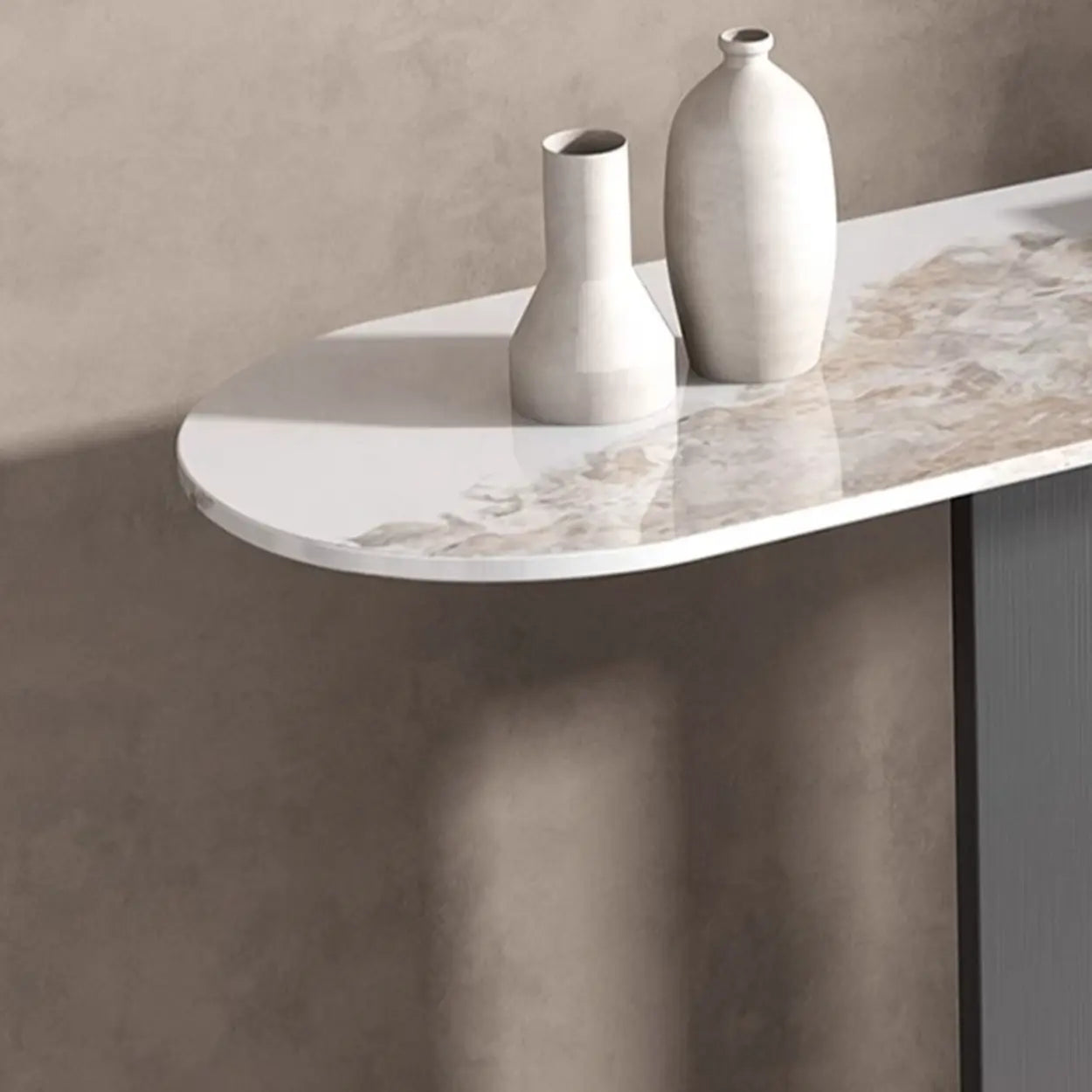 Sophisticated Abstract White Oval Marble Console — Gold