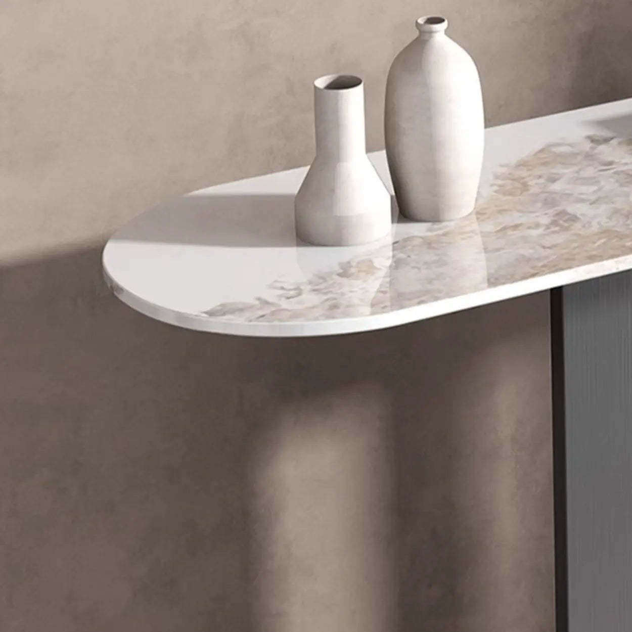 Sophisticated Abstract White Oval Marble Console — Gold