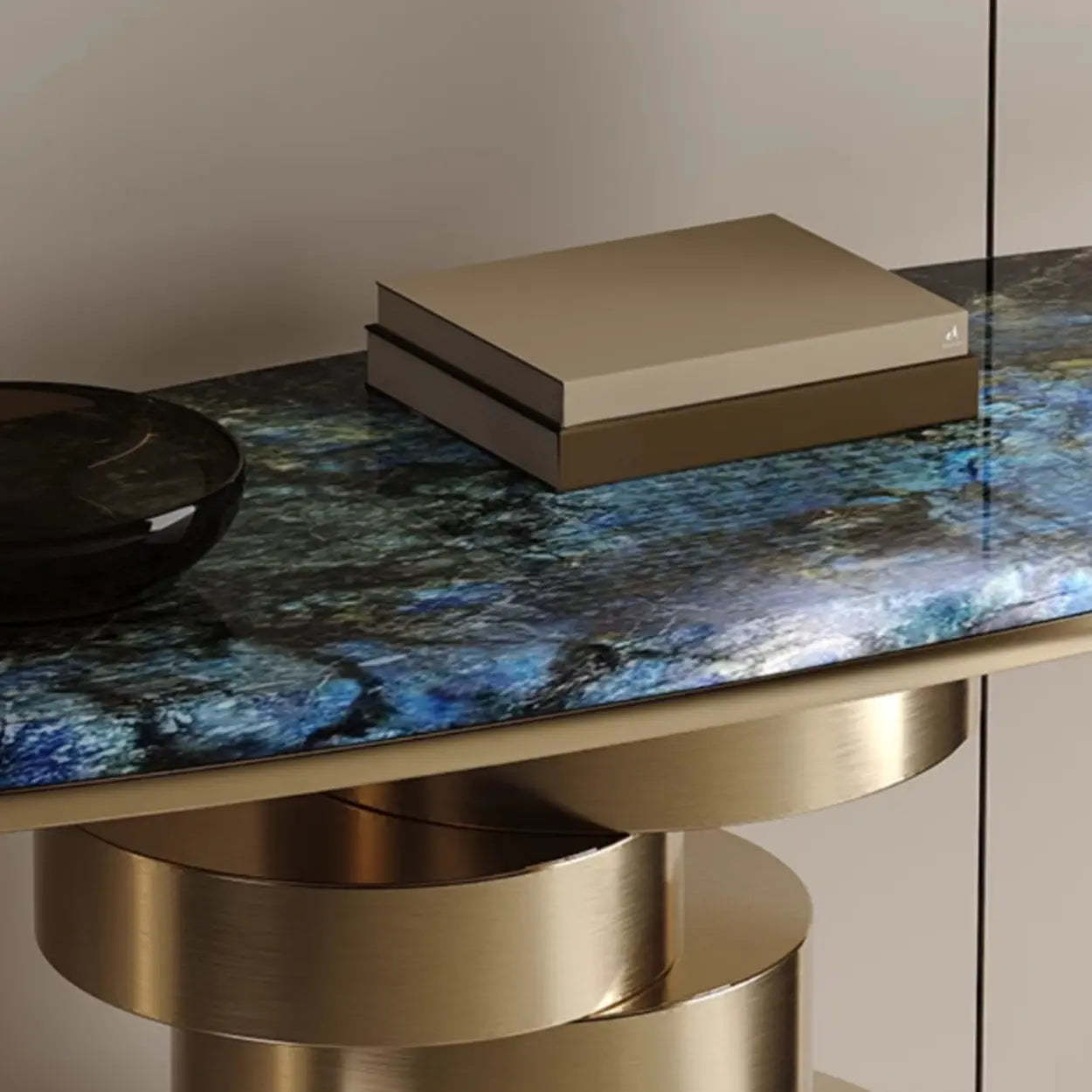 Sophisticated Oval Marble Gold Console Table — Blue