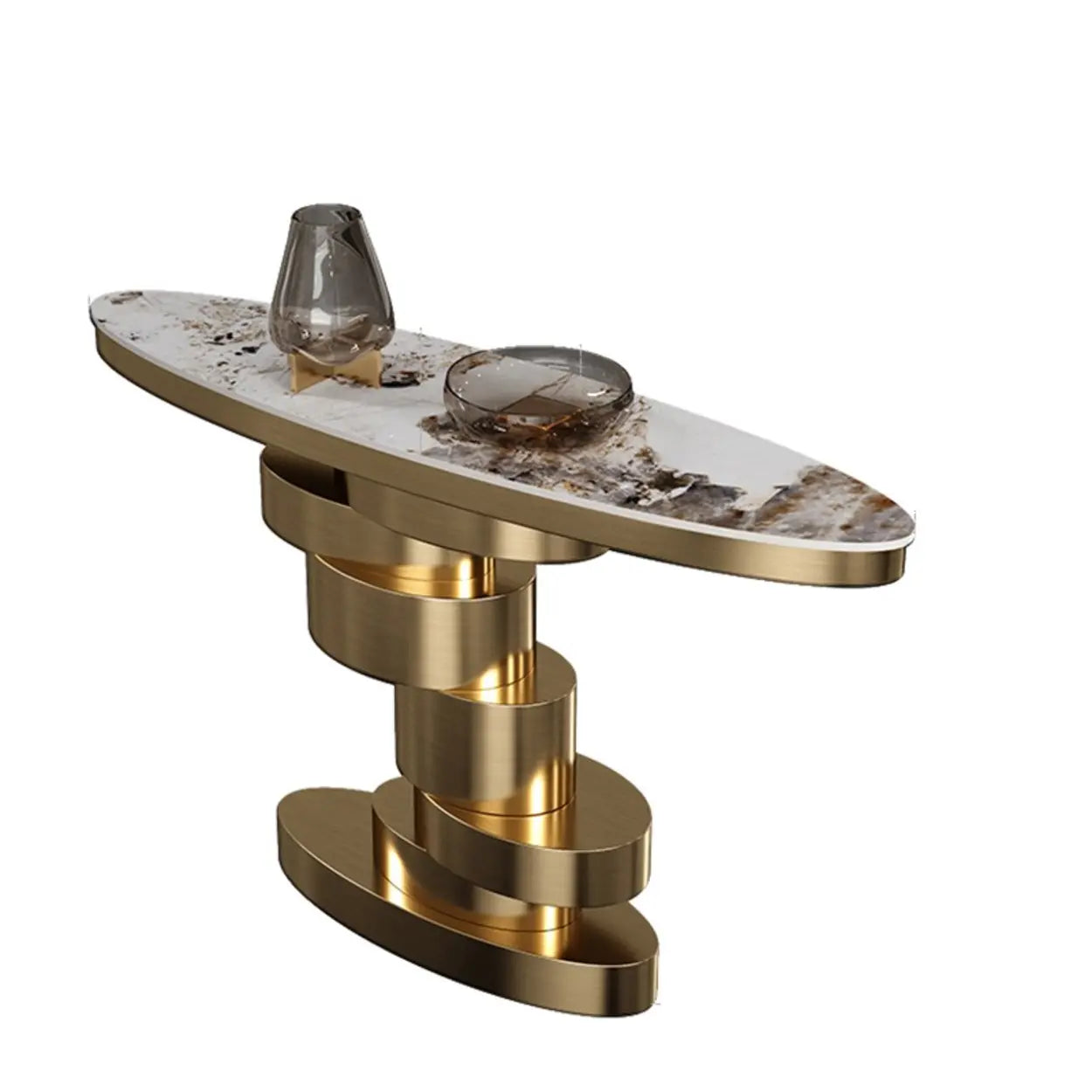 Sophisticated Oval Marble Gold Console Table — Blue