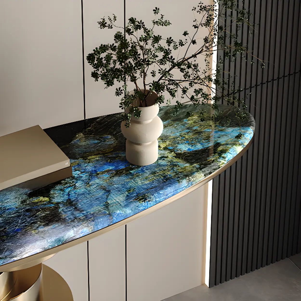 Sophisticated Oval Marble Gold Console Table — Green