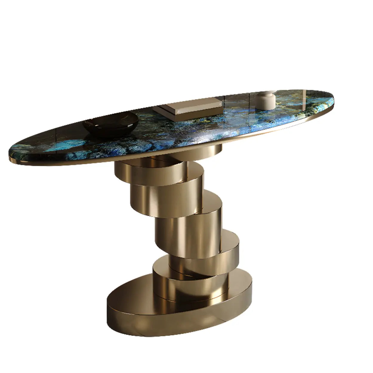 Sophisticated Oval Marble Gold Console Table — Green