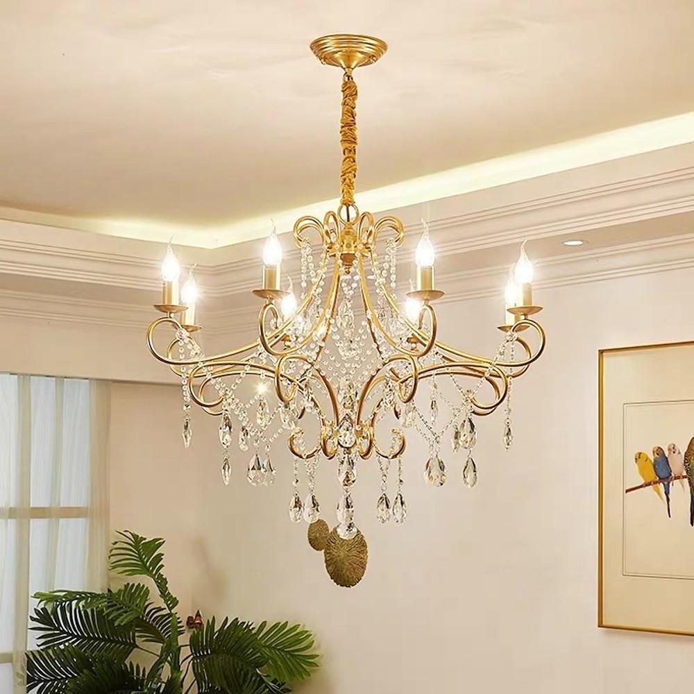 Vintage 8-Light Candle Chandelier with Crystal Accents-Lighom