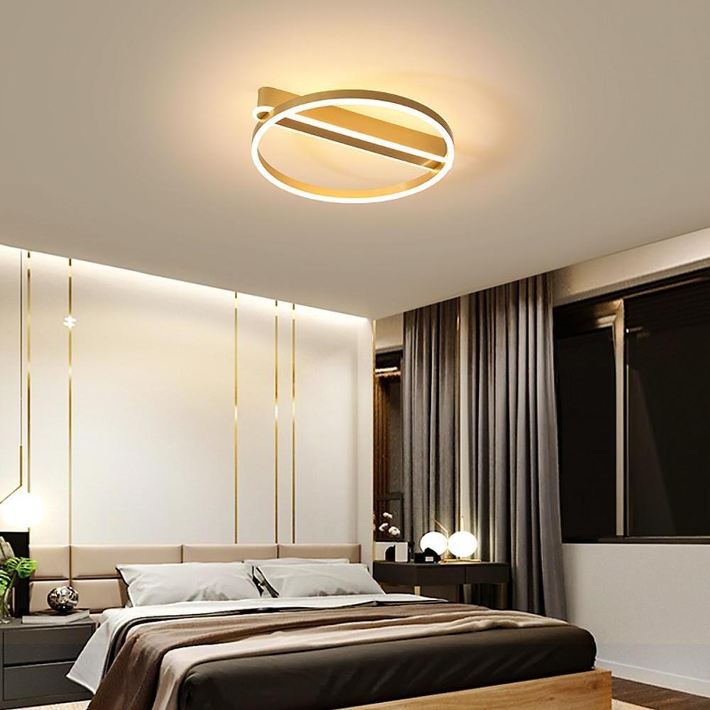 Brown modern circle linear semi-flush mount light — Warm White (3000K) / Coffee