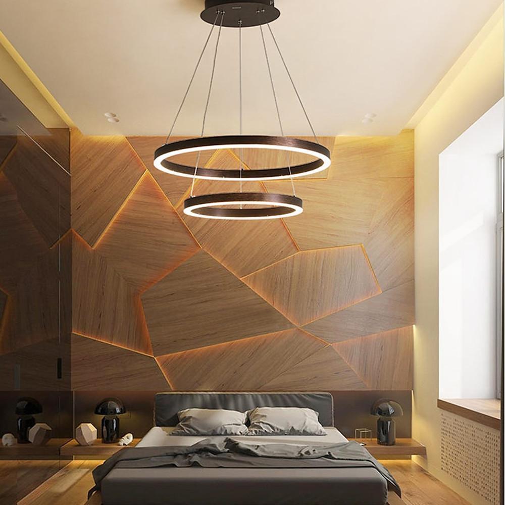 White synthetic circular two-tier chandeliers - modern — Cool White (6000K)