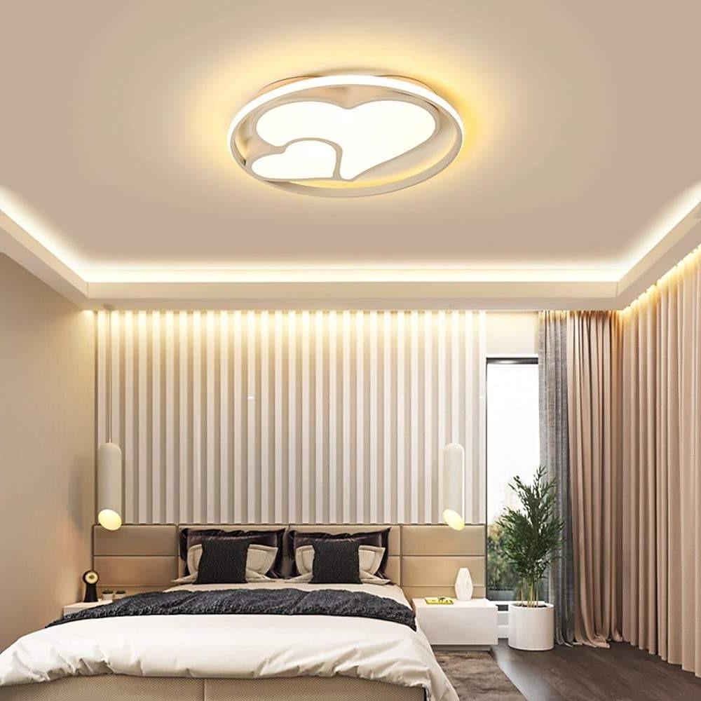Black modern 2-heart circle flush mount lighting — Warm White (3000K) / Matte Black