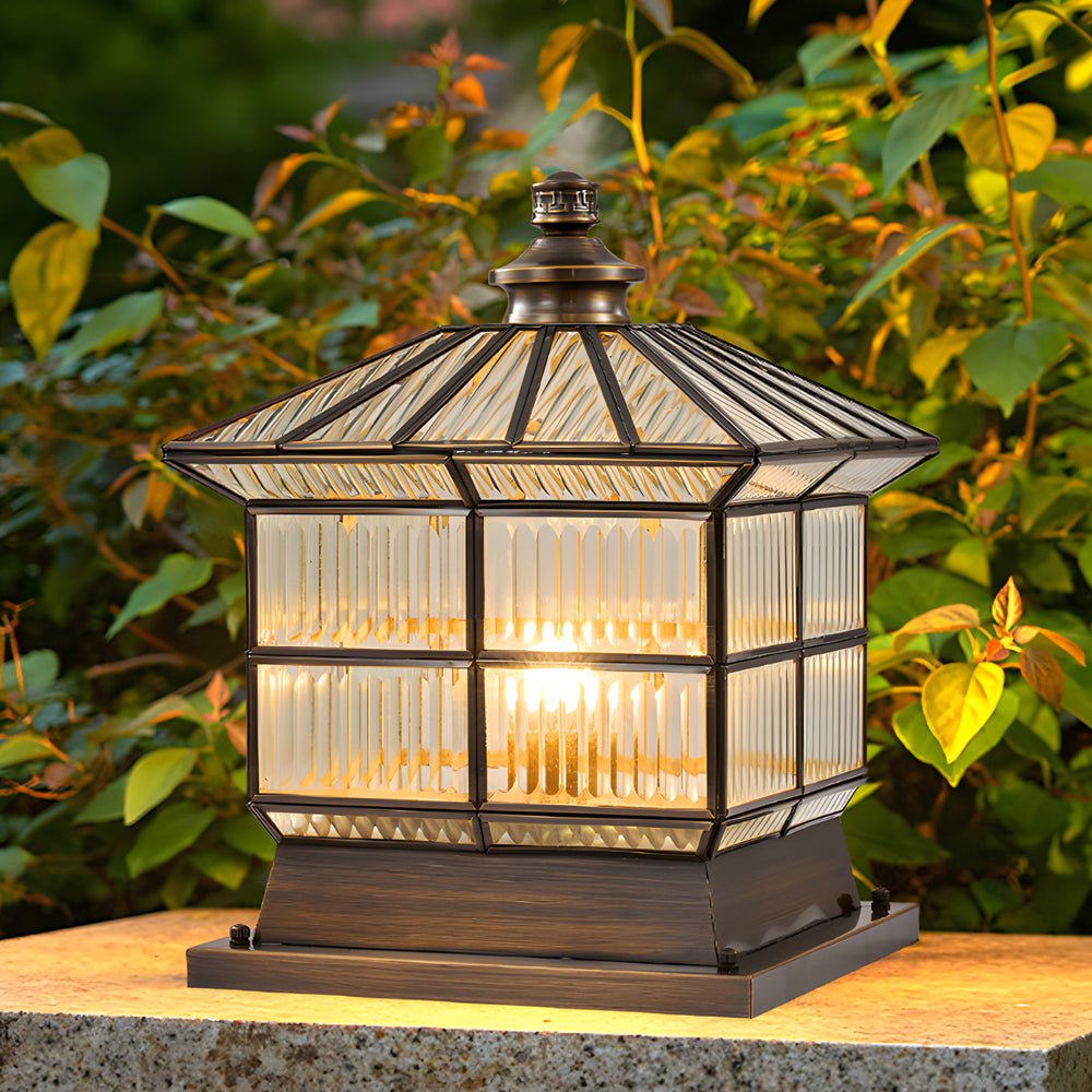 Square Bronze Solar Dimming Fence Post Light