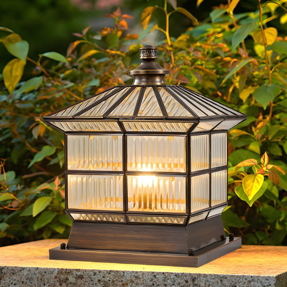 Square Bronze Solar Dimming Fence Post Light — Hardwired