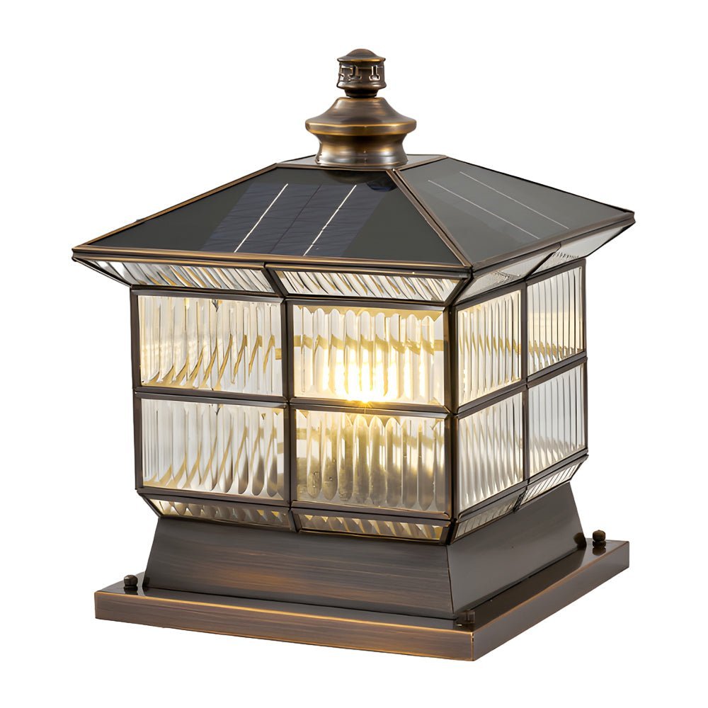 Square Bronze Solar Dimming Fence Post Light