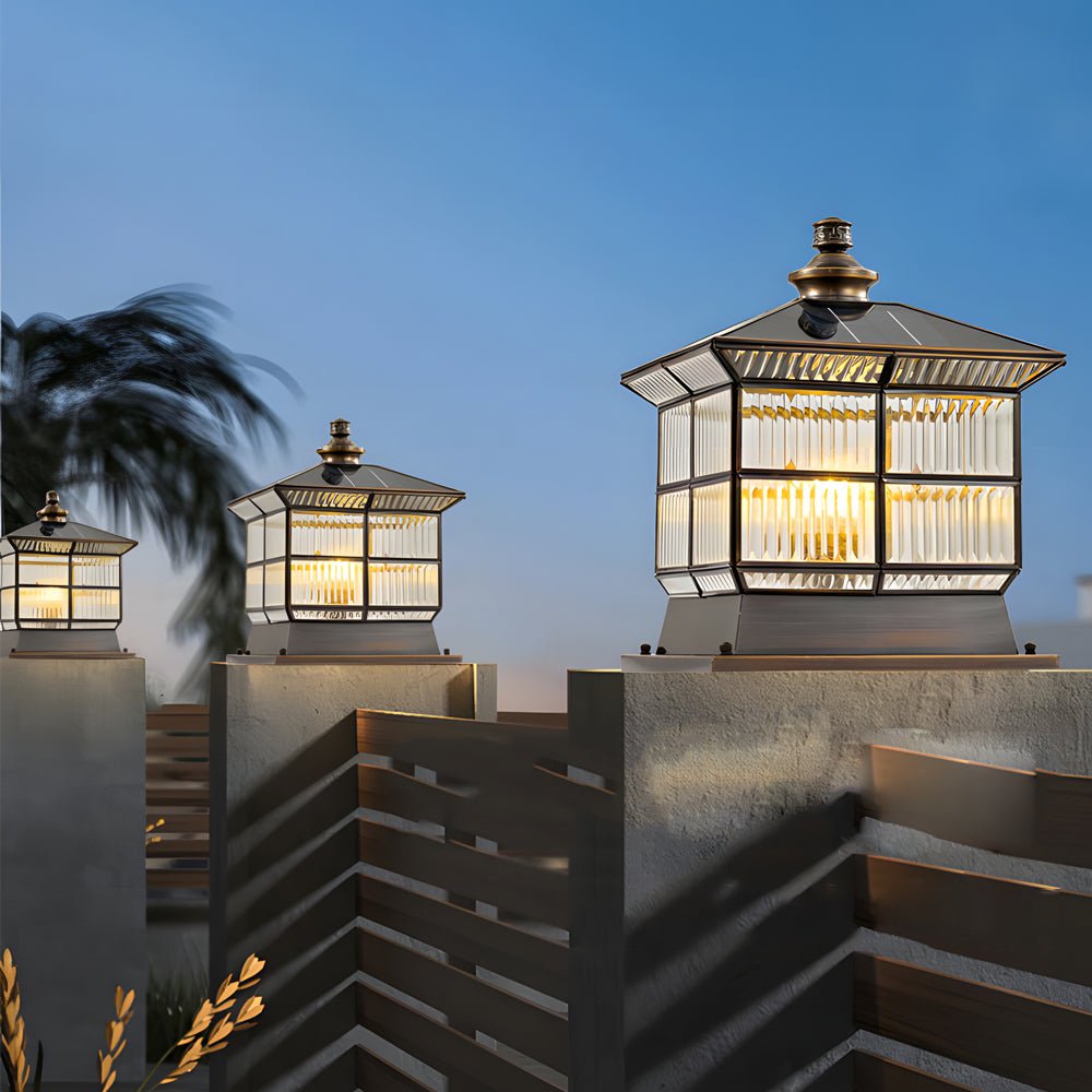 Industrial square fence bronze metal outdoor post lights, Lighom — 9.8" W / Solar