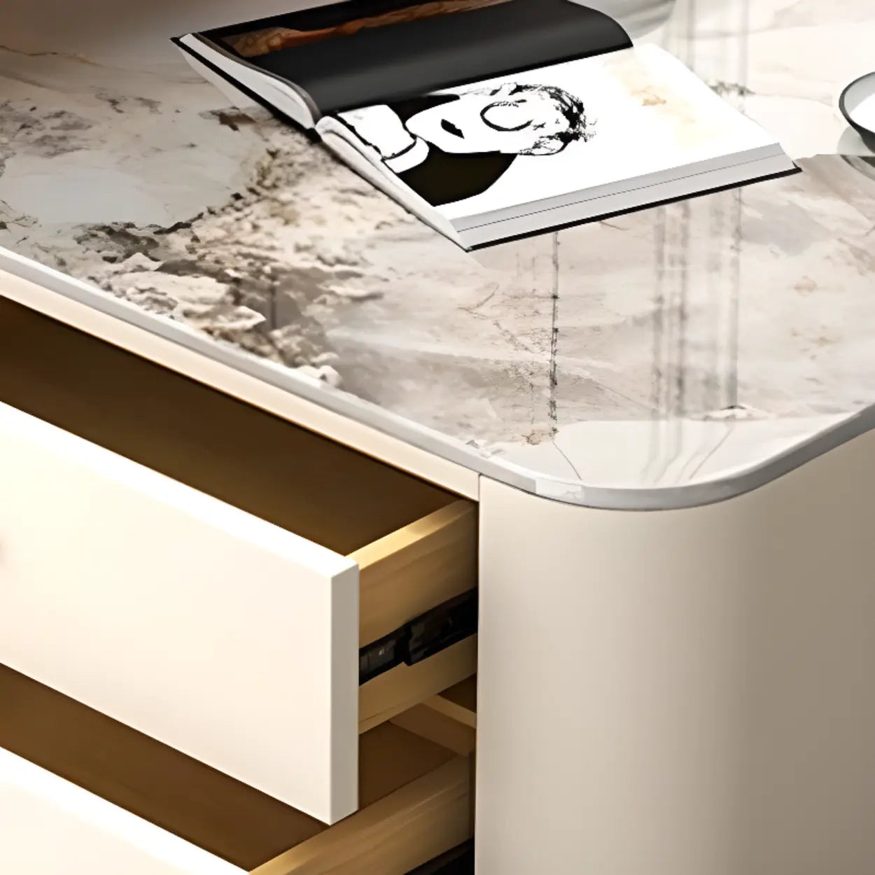 Glass-Top Steel Frame Nesting Tables with Drawer — Grey / Gold / Pandora/ Tawny