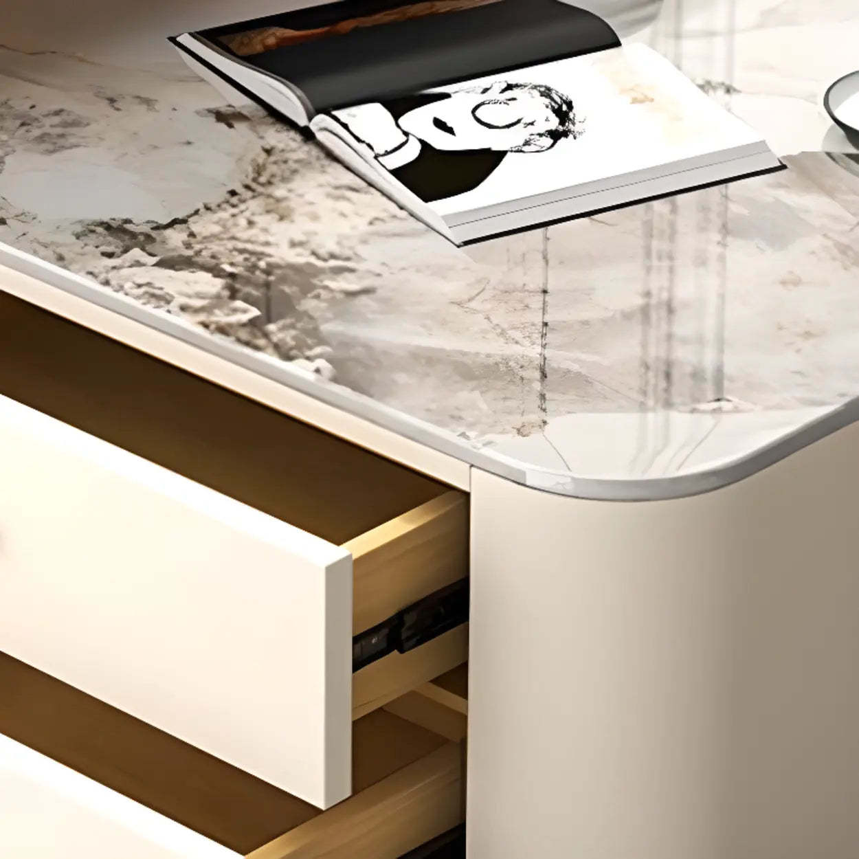 Glass-Top Steel Frame Nesting Tables with Drawer — Grey / Gold / Pandora/ Tawny