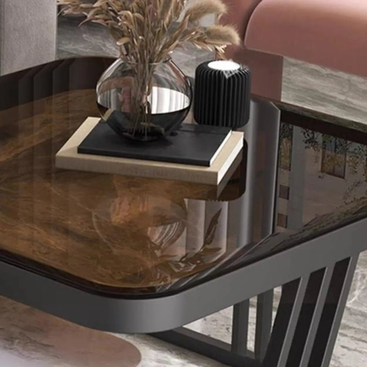 Glass-Top Steel Frame Nesting Tables with Drawer — White / Black / Pandora/ Tawny