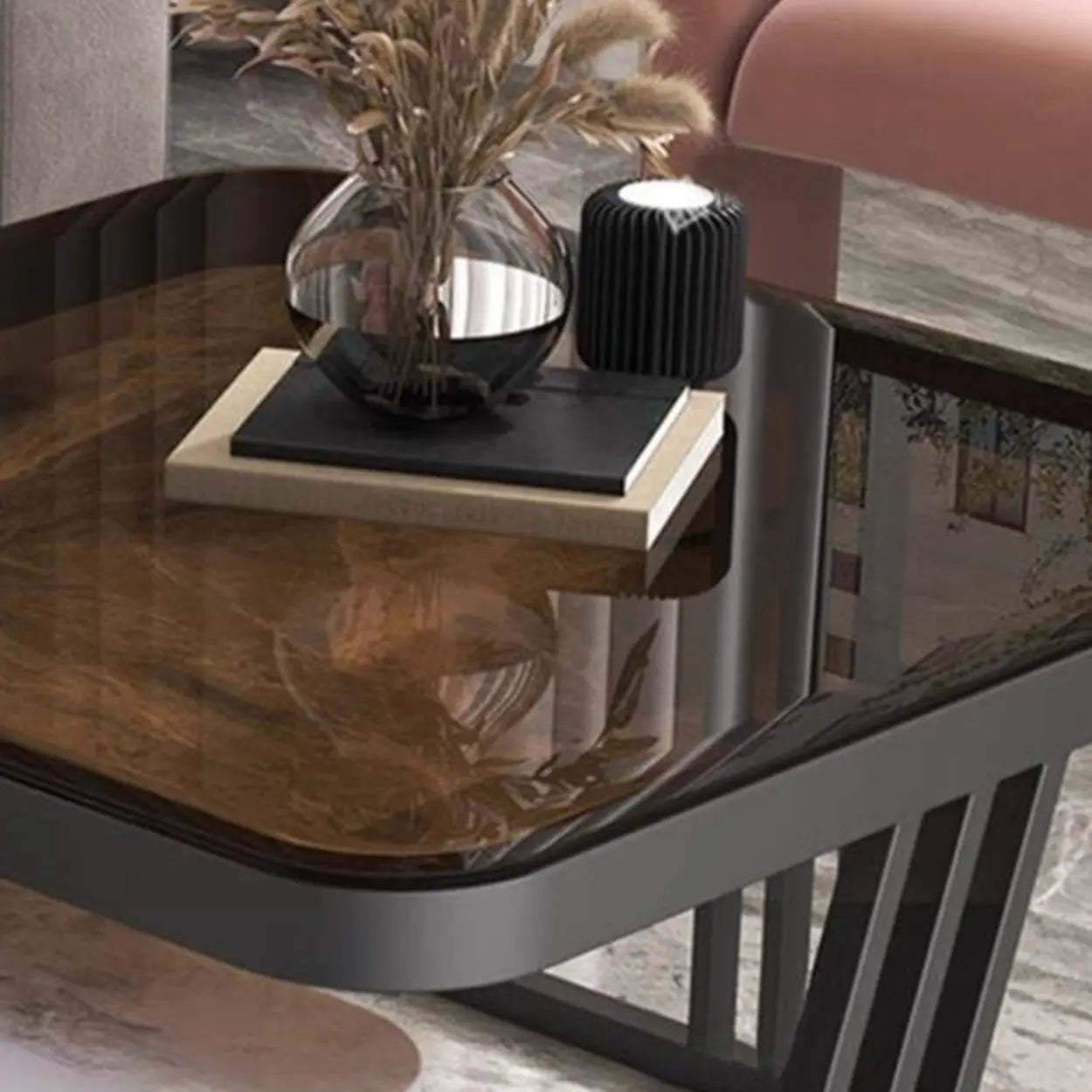 Glass-Top Steel Frame Nesting Tables with Drawer — White / Black / Pandora/ Tawny