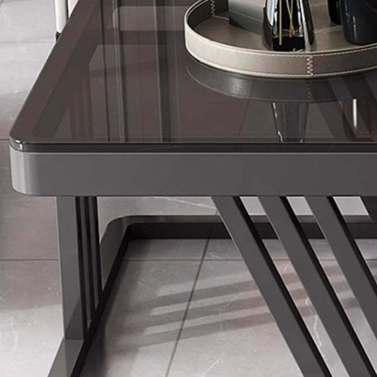 Glass-Top Steel Frame Nesting Tables with Drawer — Orange / Gold / Beige/ Tawny
