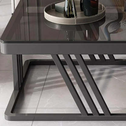 Glass-Top Steel Frame Nesting Tables with Drawer — Grey / Black / Pandora/ Black
