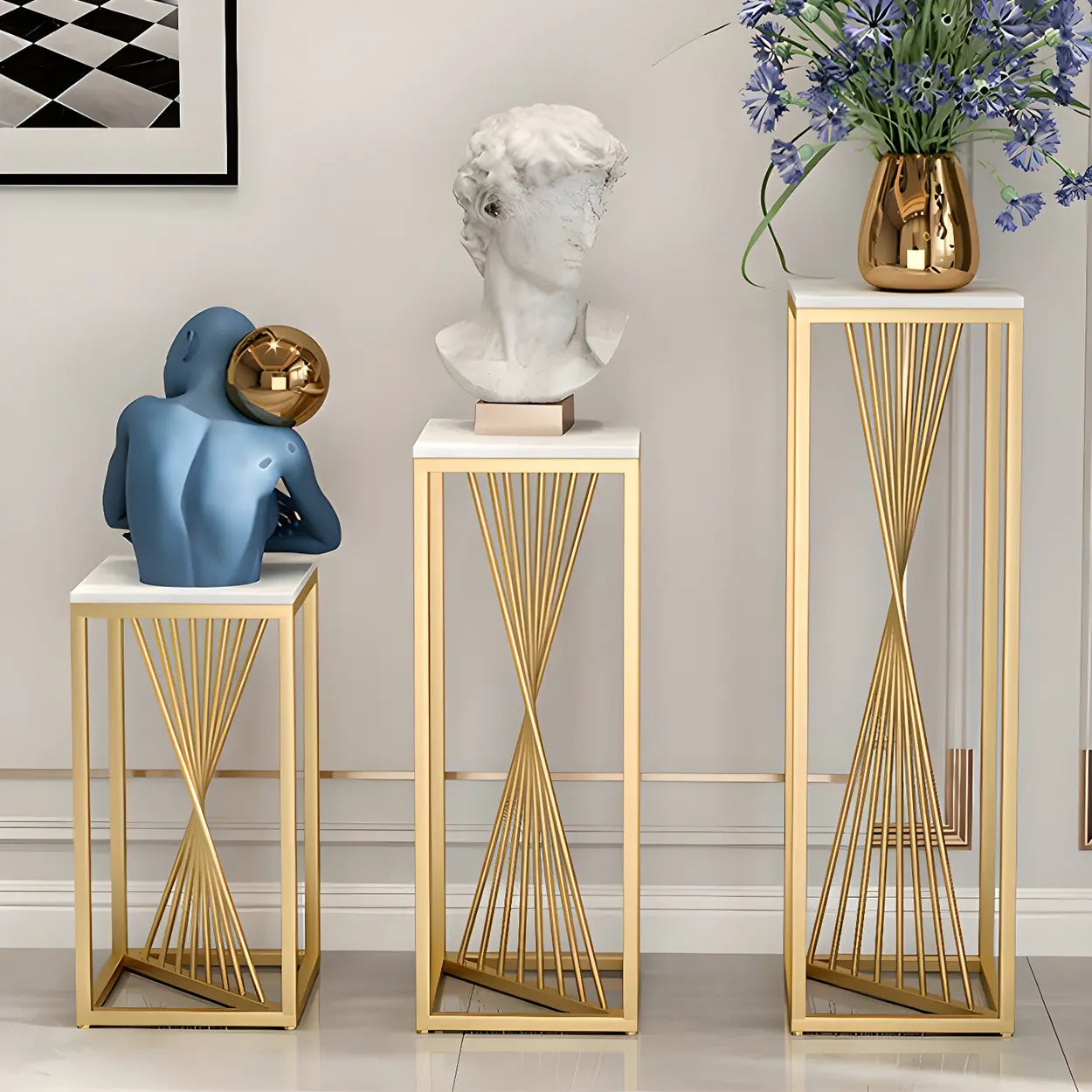 Black Square Gold Metal Display Plant Stand