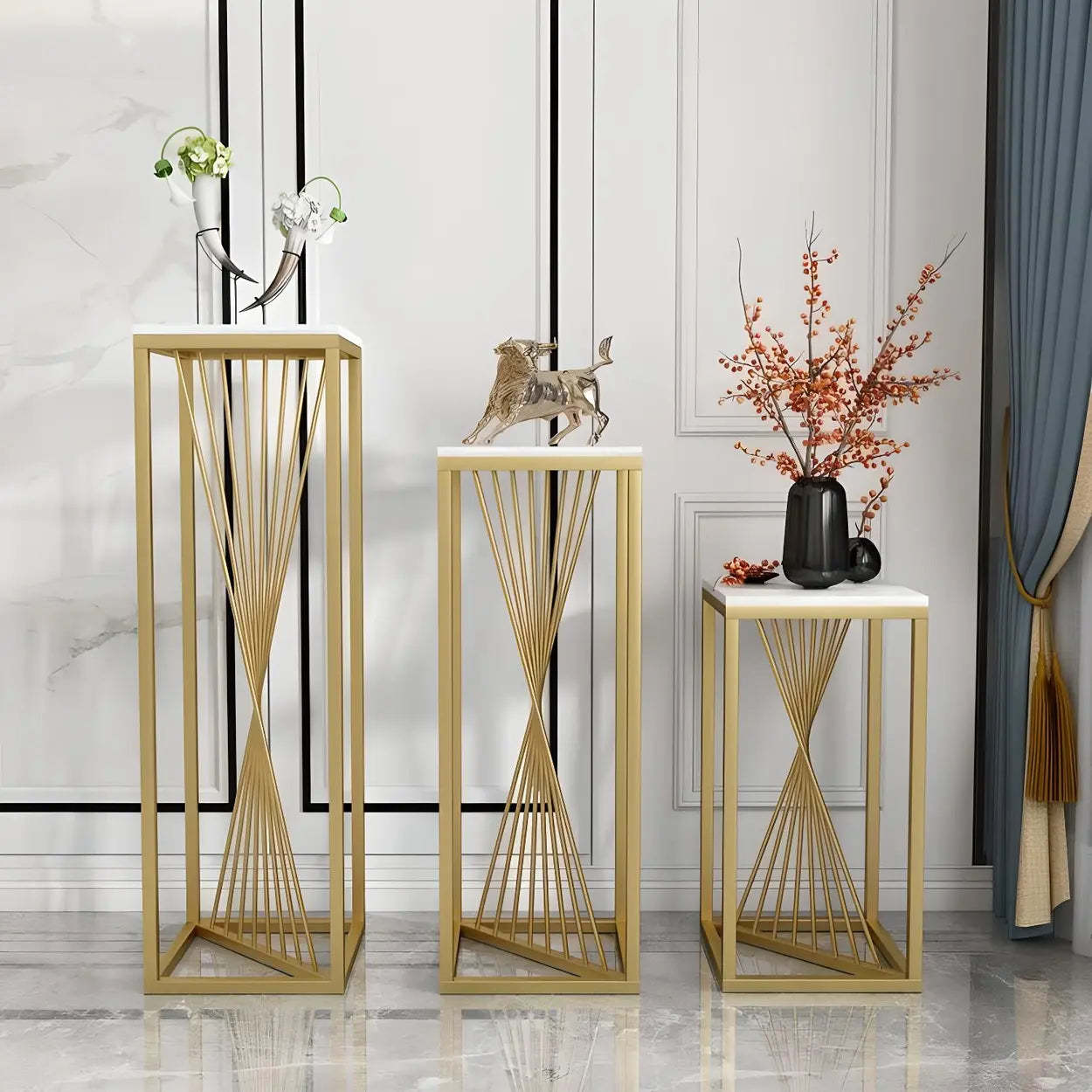 Square display black end & side tables — White