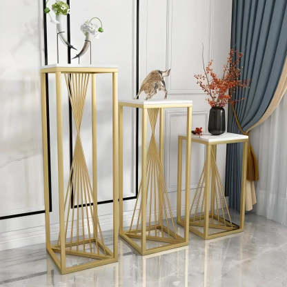Black Square Gold Metal Display Plant Stand — Black