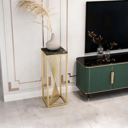 Black Square Gold Metal Display Plant Stand — White