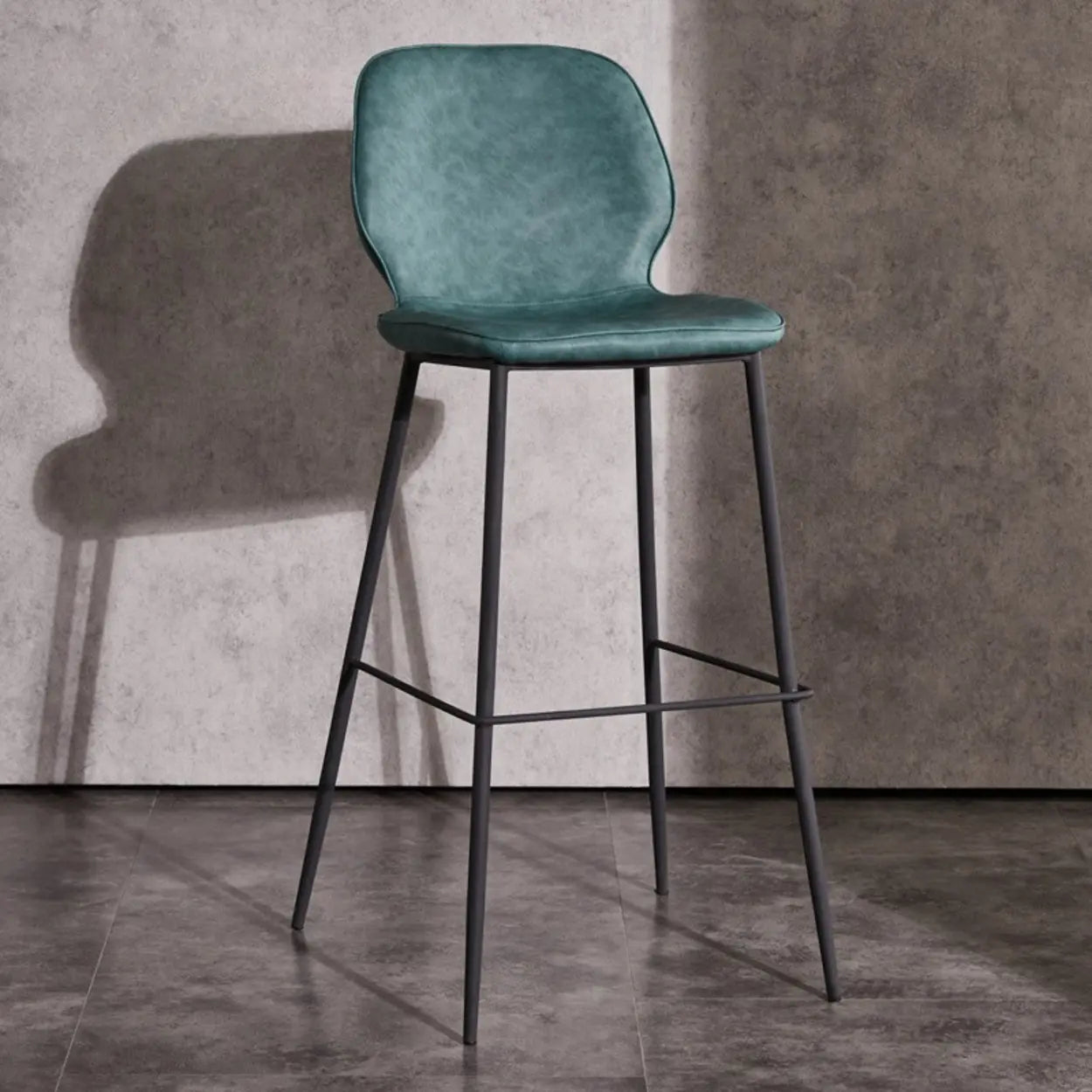 Square Leather Low-Back Bar Stool with Metal Legs