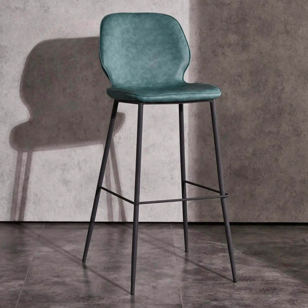 Square Leather Low-Back Bar Stool with Metal Legs — Apricot