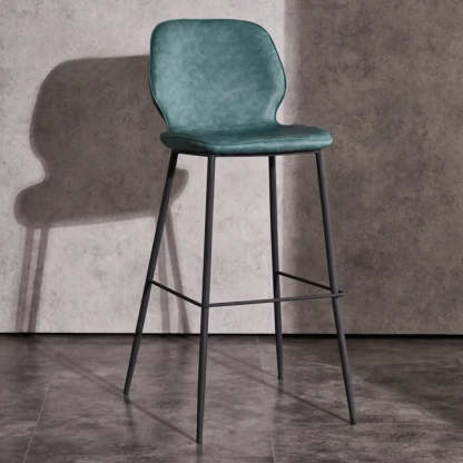 Square Leather Low-Back Bar Stool with Metal Legs — Apricot