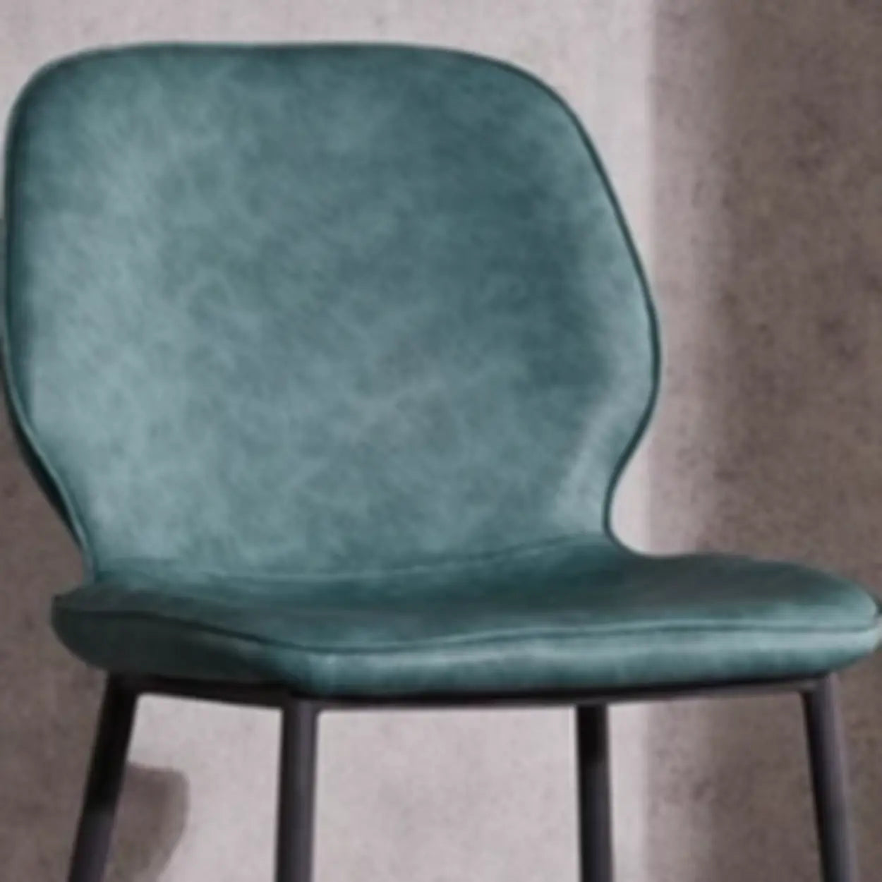Square Leather Low-Back Bar Stool with Metal Legs — Blue
