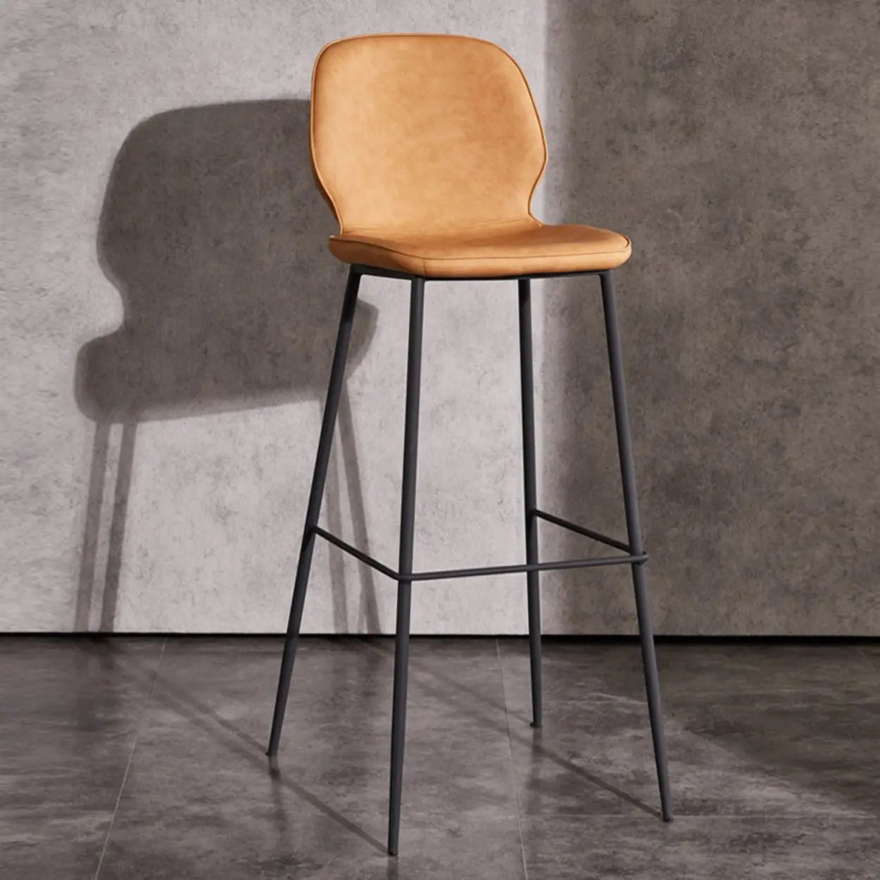 Square Leather Low-Back Bar Stool with Metal Legs
