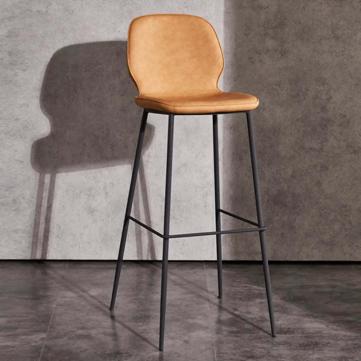 Square Leather Low-Back Bar Stool with Metal Legs