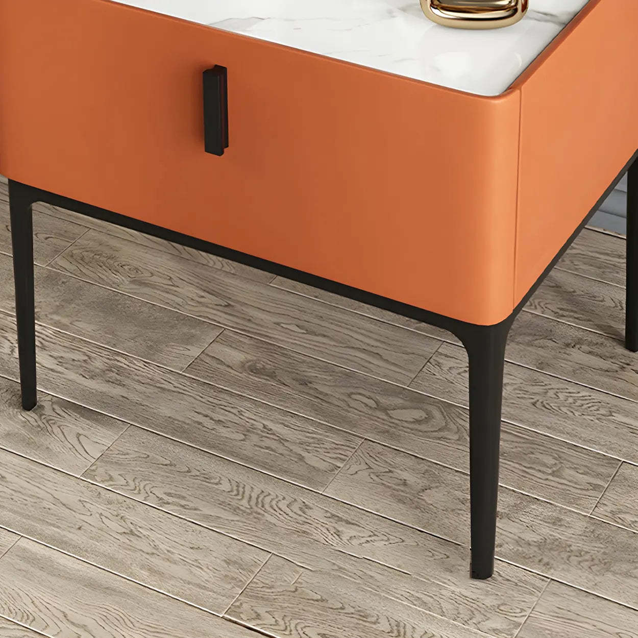 Modern Square Beige Marble Top Nightstand with Drawer