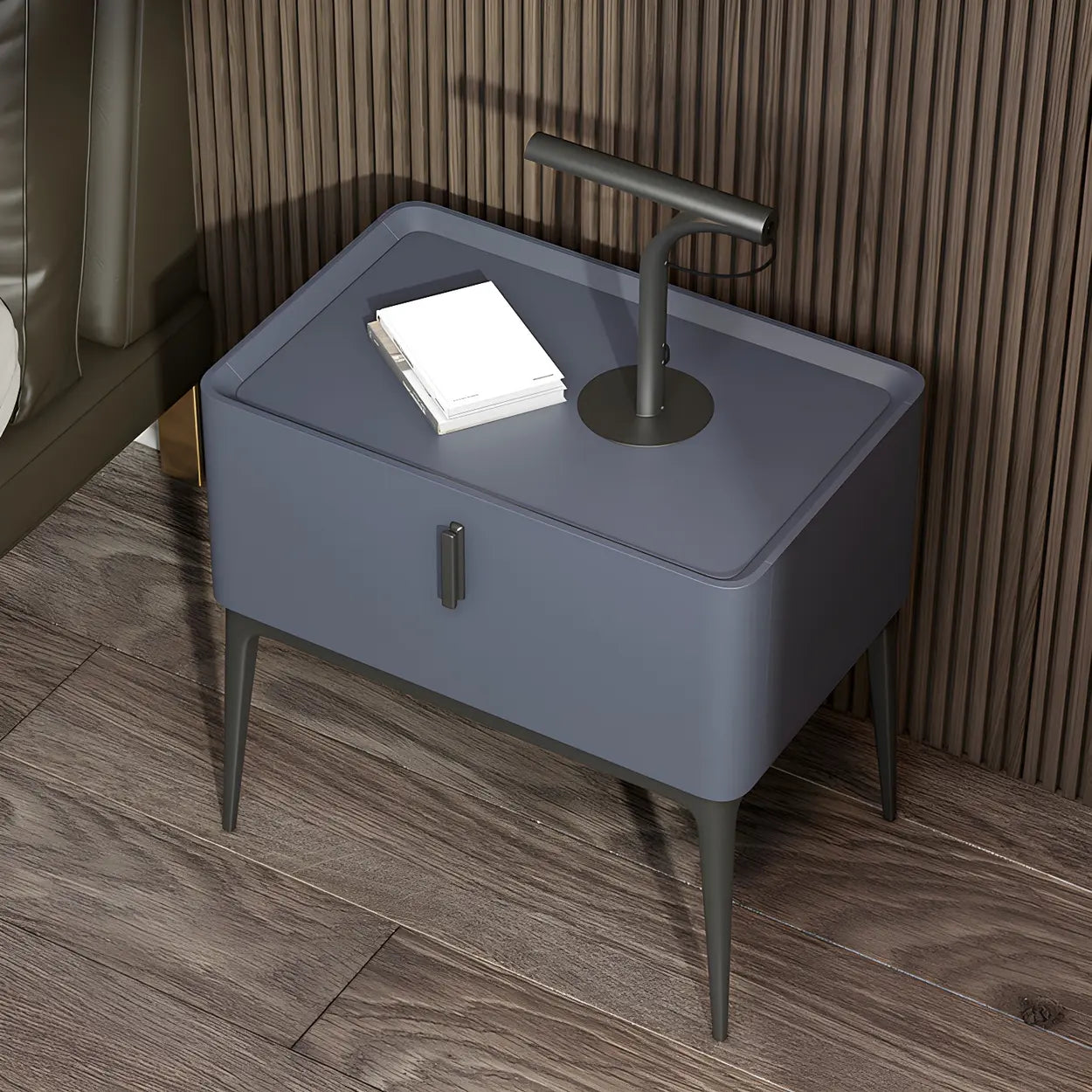 Modern Square Beige Marble Top Nightstand with Drawer
