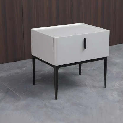 Modern Square Beige Marble Top Nightstand with Drawer