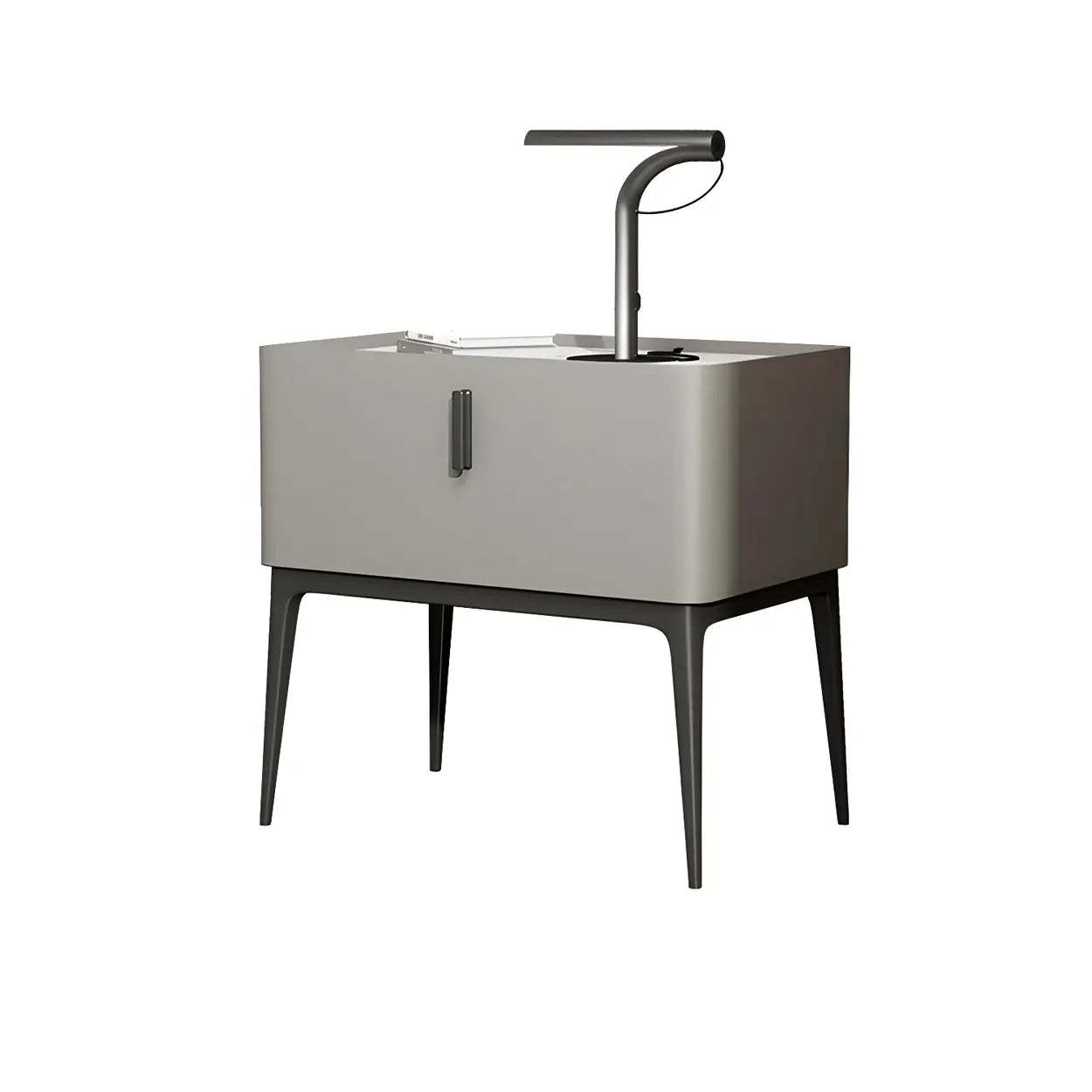 Modern Square Beige Marble Top Nightstand with Drawer
